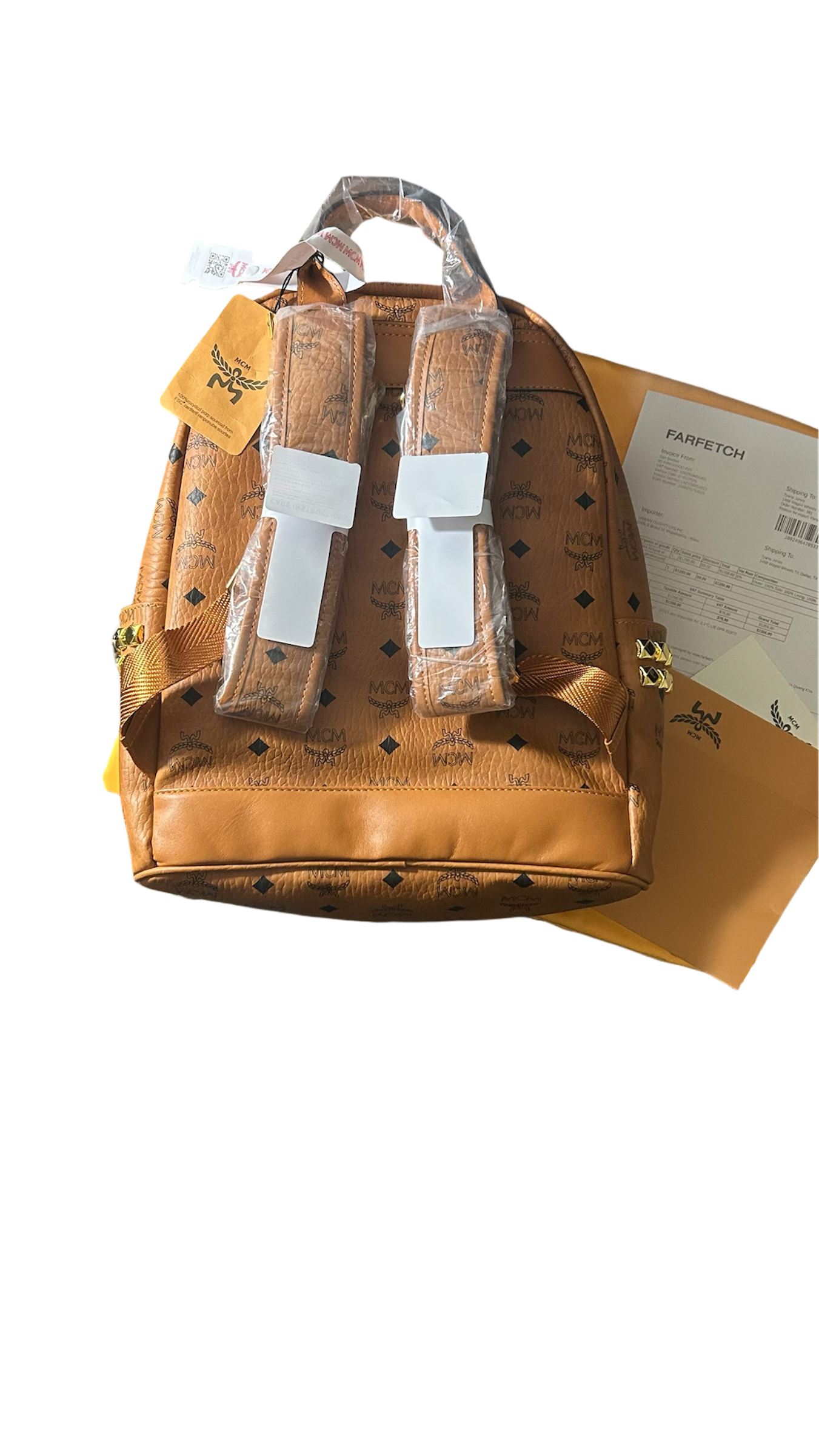 MCM Stark Side Studs Backpack In Visetos Cognac