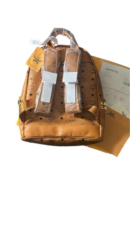 MCM Stark Side Studs Backpack In Visetos Cognac