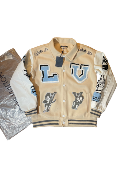 Louis Vuitton FW22 Cream Patched Bunny Varsity Jacket
