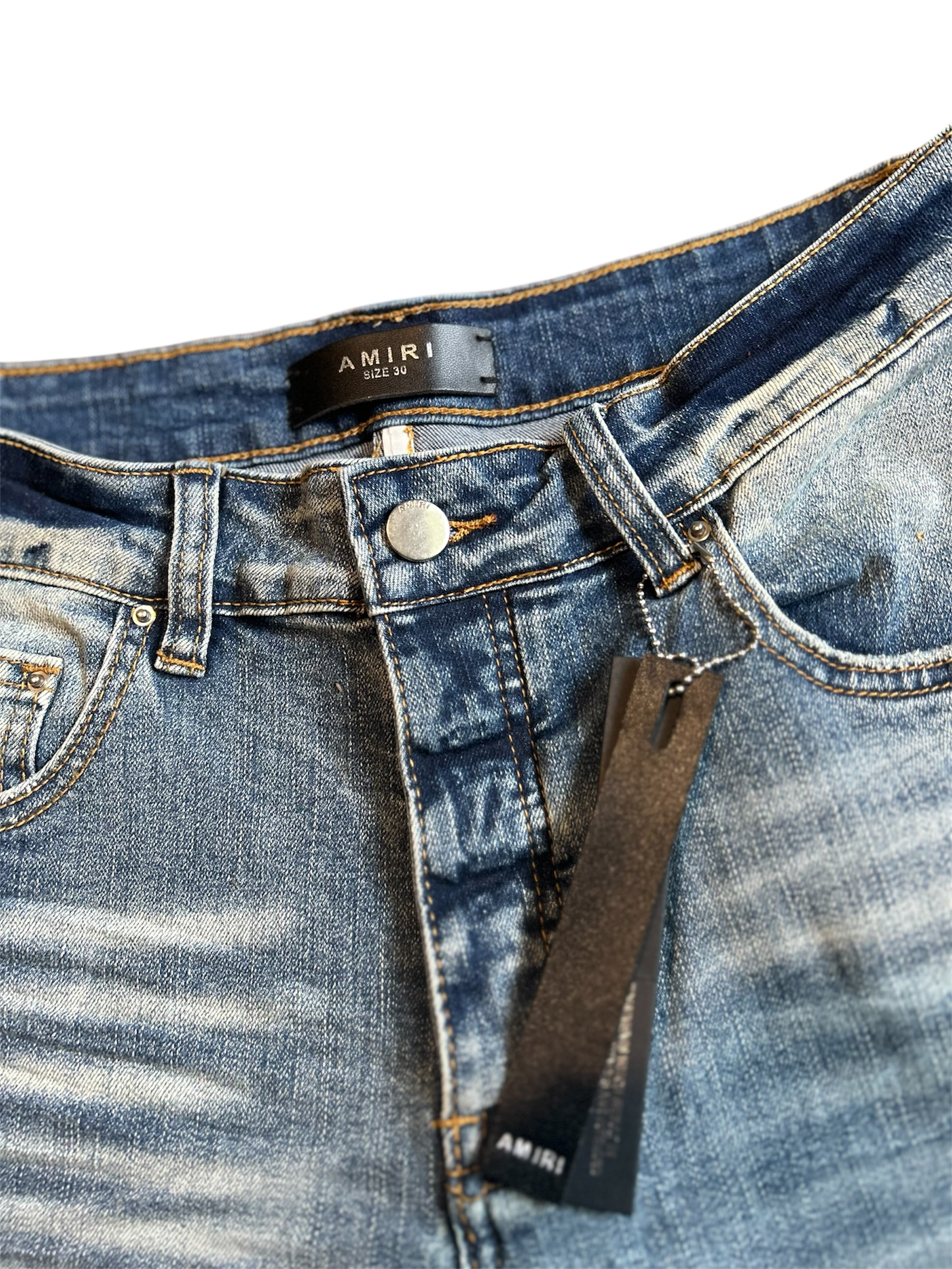 Amiri Black Staggered Logo Blue Jeans