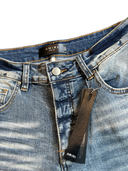 Amiri Black Staggered Logo Blue Jeans