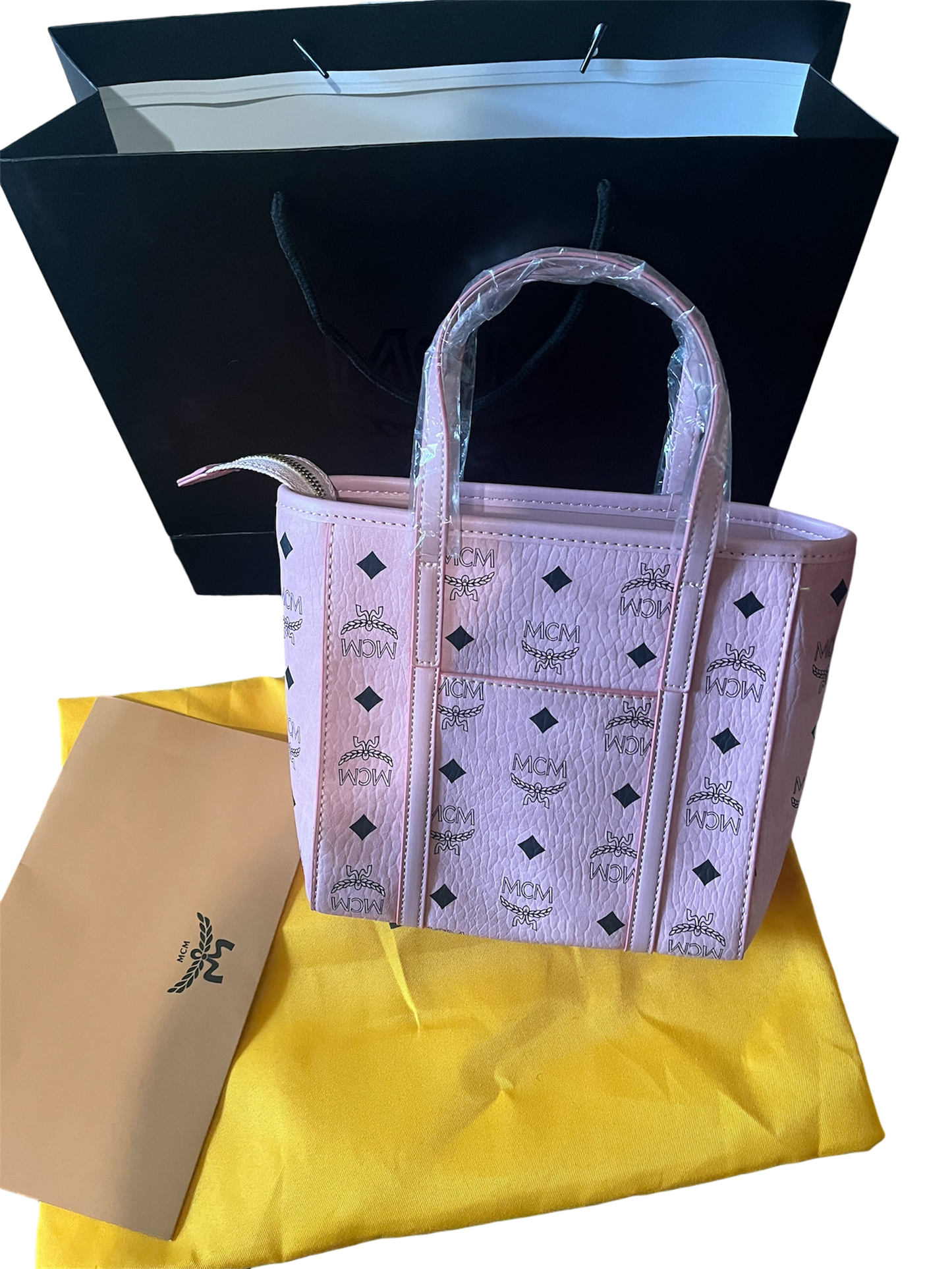 MCM Aren Mini Pink Visetos Shopper Tote Bag
