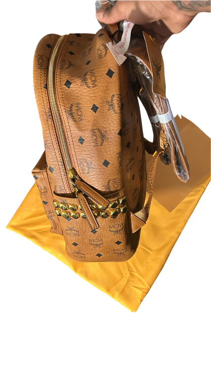MCM Stark Side Studs Backpack In Visetos Cognac