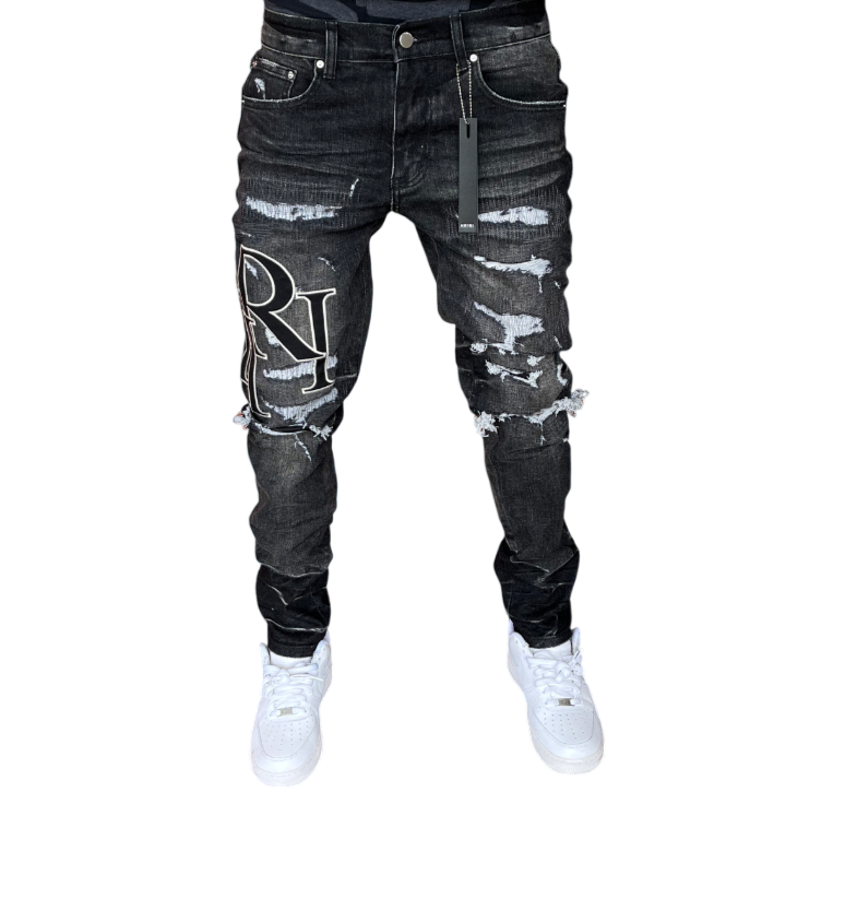 Amiri Black Staggered Logo Jeans