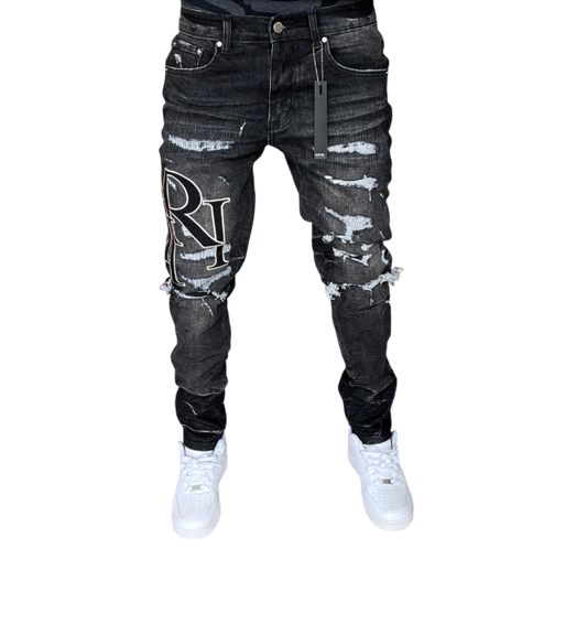 Amiri Black Staggered Logo Jeans