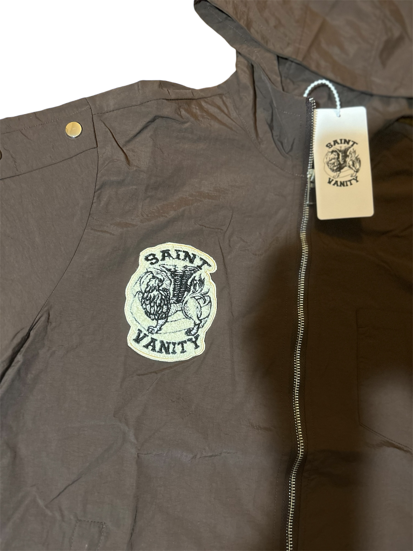Saint Vanity Hooded Nylon Top Brown