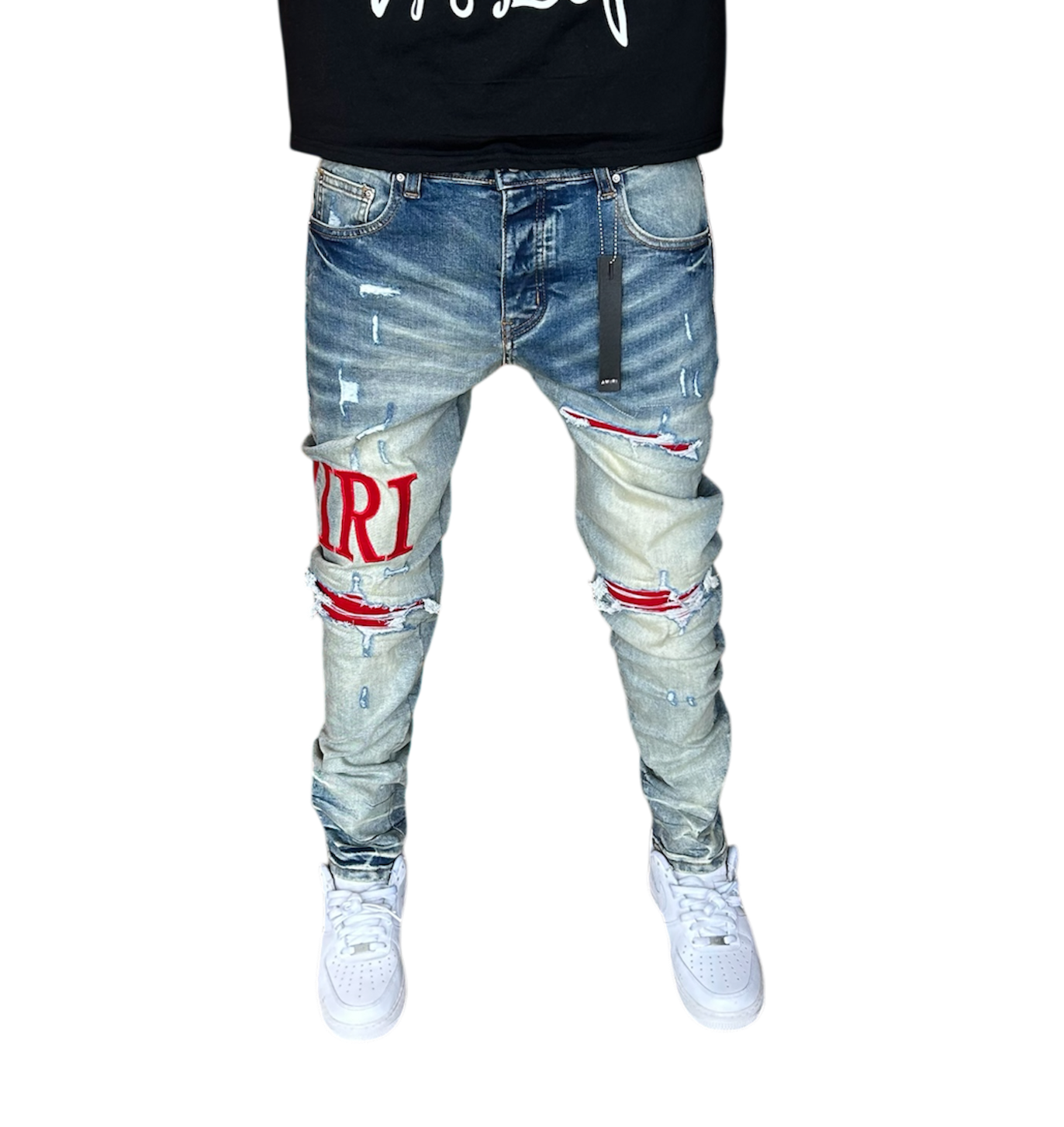 Amiri Red Logo Denim Jeans