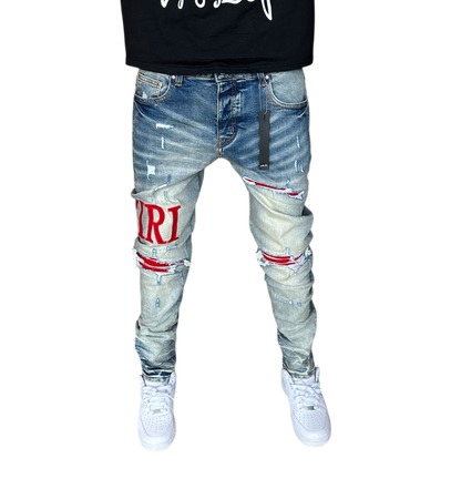 Amiri Red Logo Denim Jeans