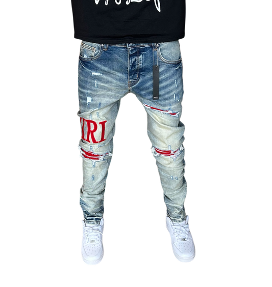 Amiri Red Logo Denim Jeans