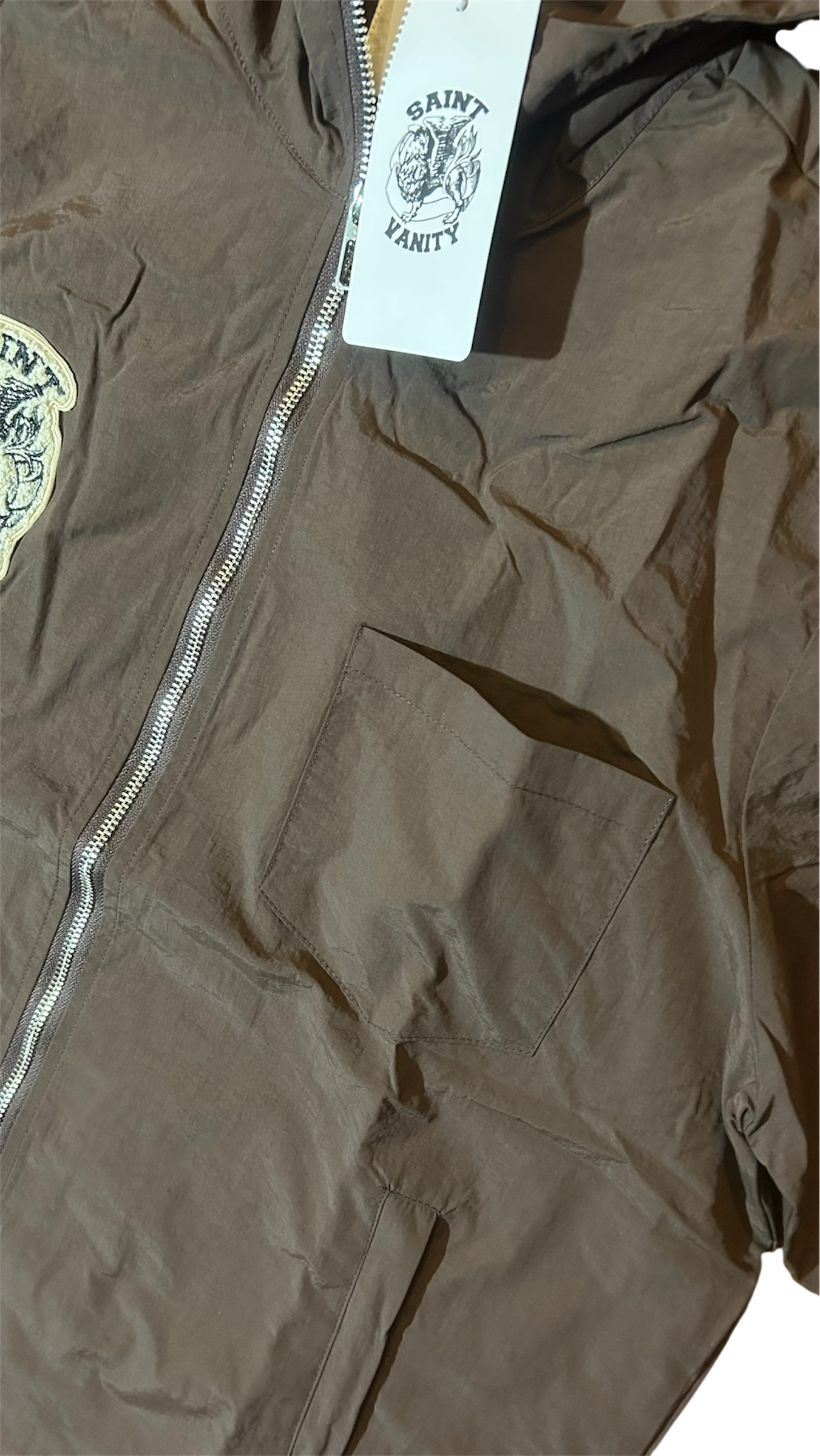 Saint Vanity Hooded Nylon Top Brown