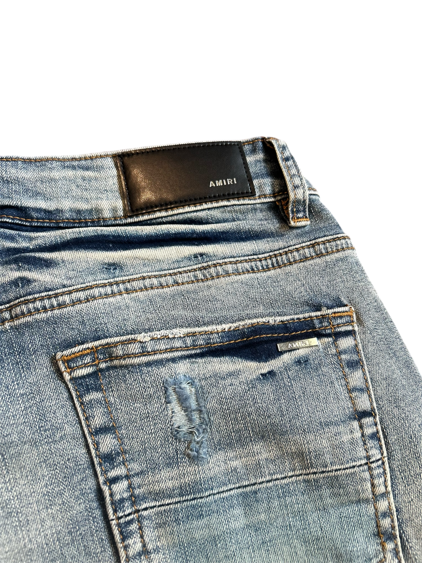 Amiri Black Staggered Logo Blue Jeans