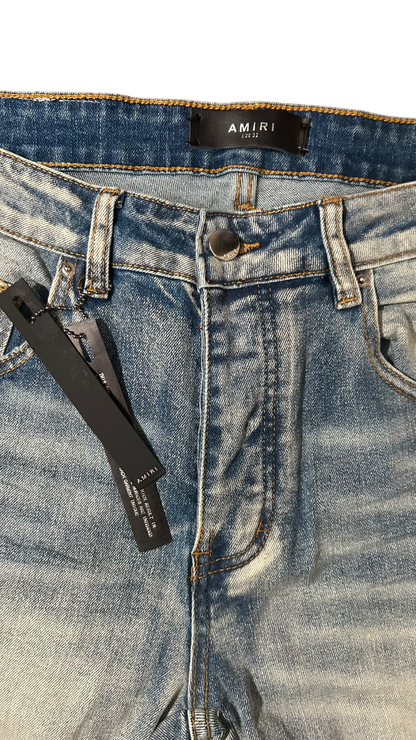 Amiri Black Staggered Logo Blue Jeans