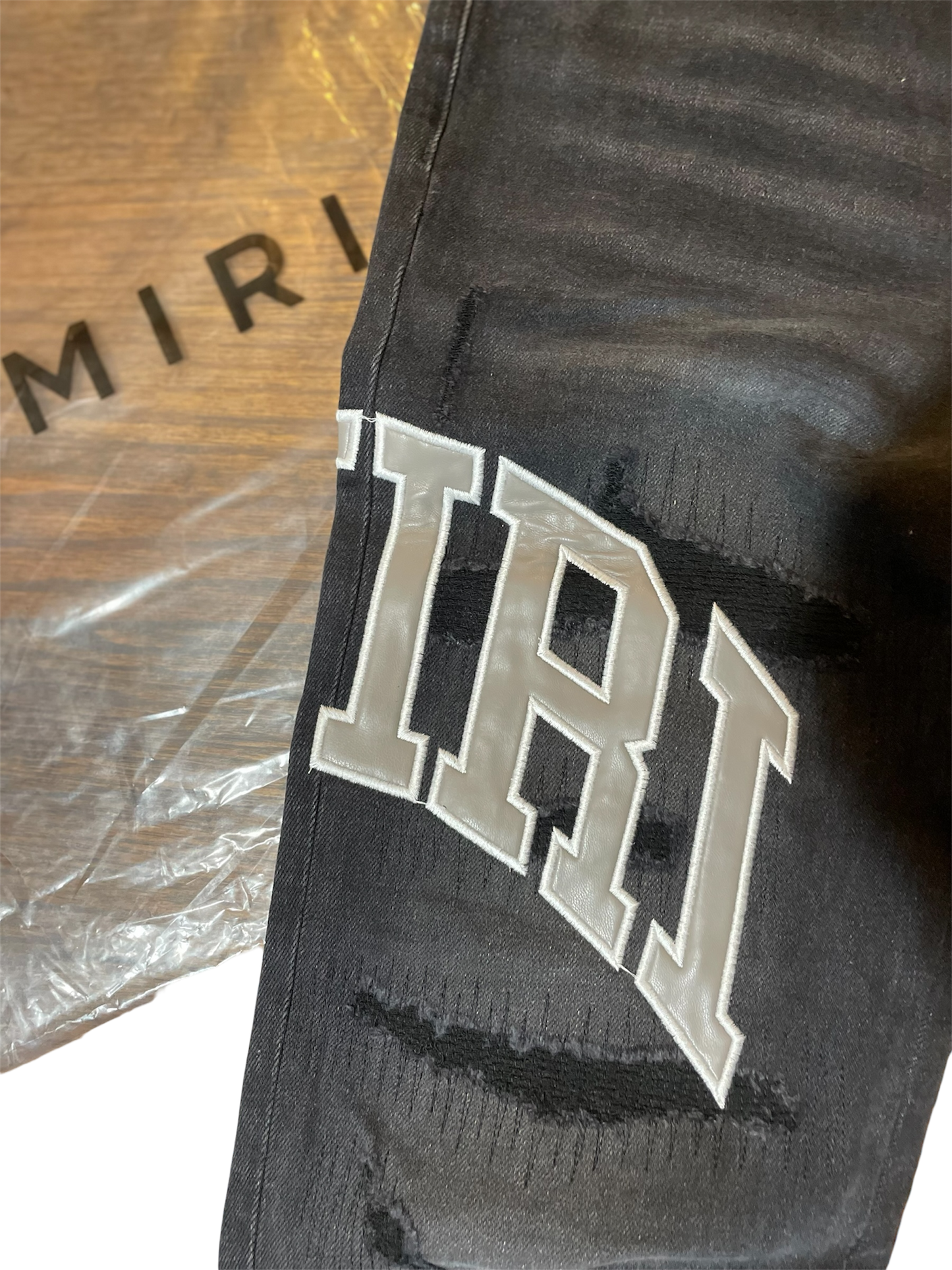 Amiri Dark Grey & Grey Varsity Logo Denim Jeans