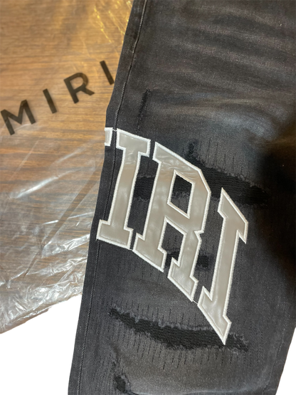 Amiri Dark Grey & Grey Varsity Logo Denim Jeans