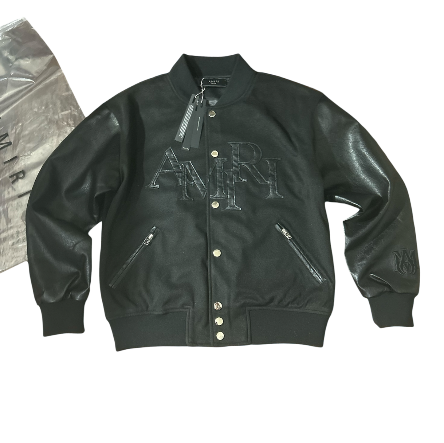 Amiri Black Staggered Wool Varsity Jacket