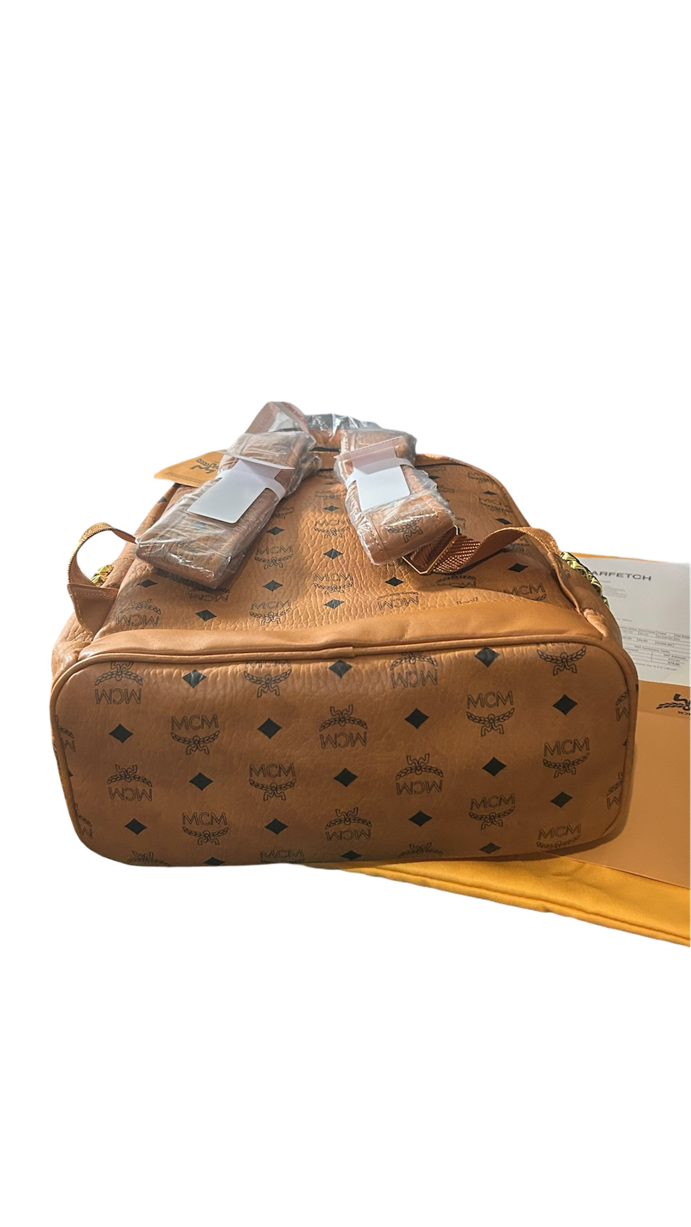 MCM Stark Side Studs Backpack In Visetos Cognac