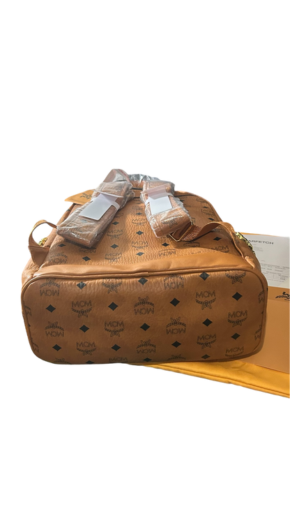 MCM Stark Side Studs Backpack In Visetos Cognac
