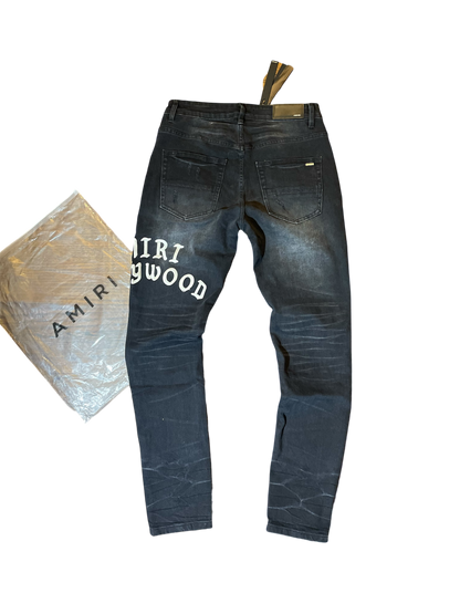 Amiri Hollywood Logo Black Denim Jeans