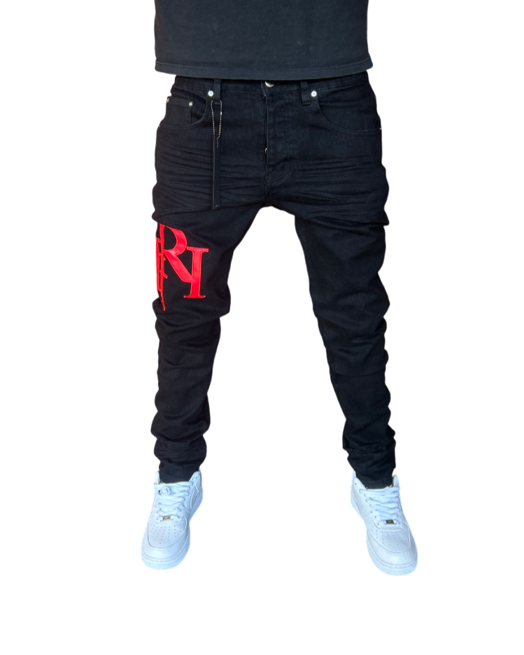 Amiri Red Staggered Logo Jeans