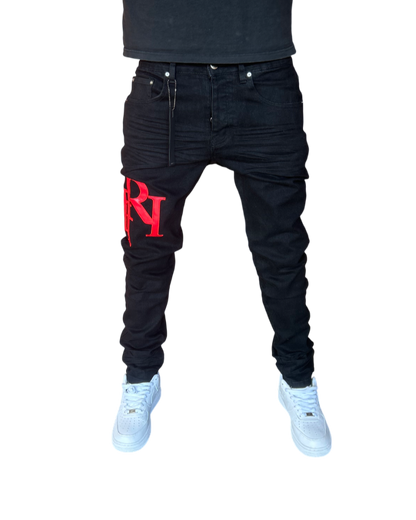 Amiri Red Staggered Logo Jeans