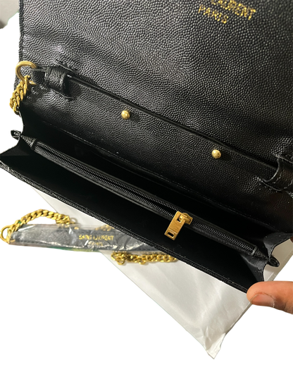 Saint Laurent YSL Monogram Small Flap Wallet in Grained Leather