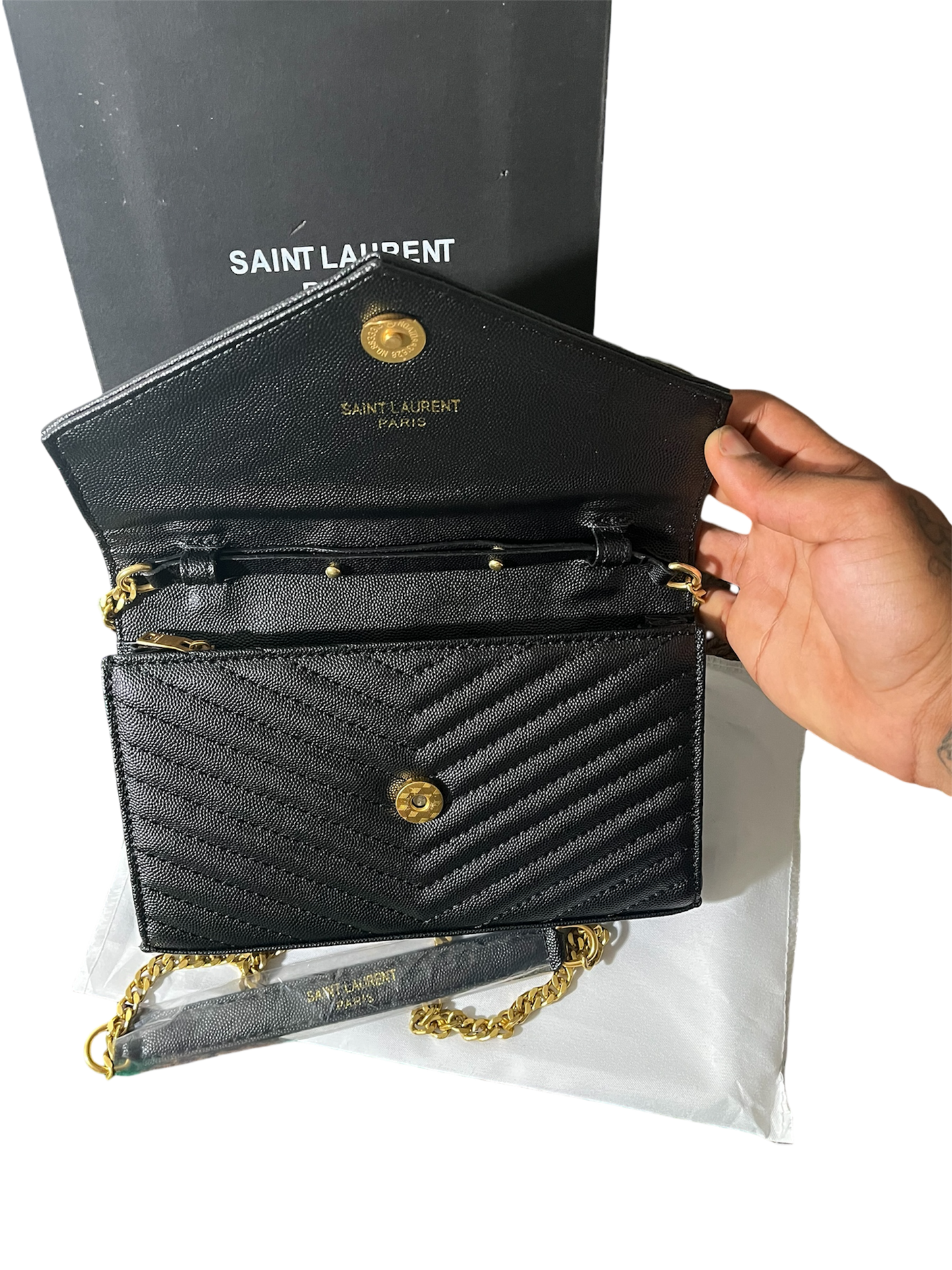 Saint Laurent YSL Monogram Small Flap Wallet in Grained Leather