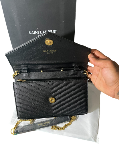 Saint Laurent YSL Monogram Small Flap Wallet in Grained Leather