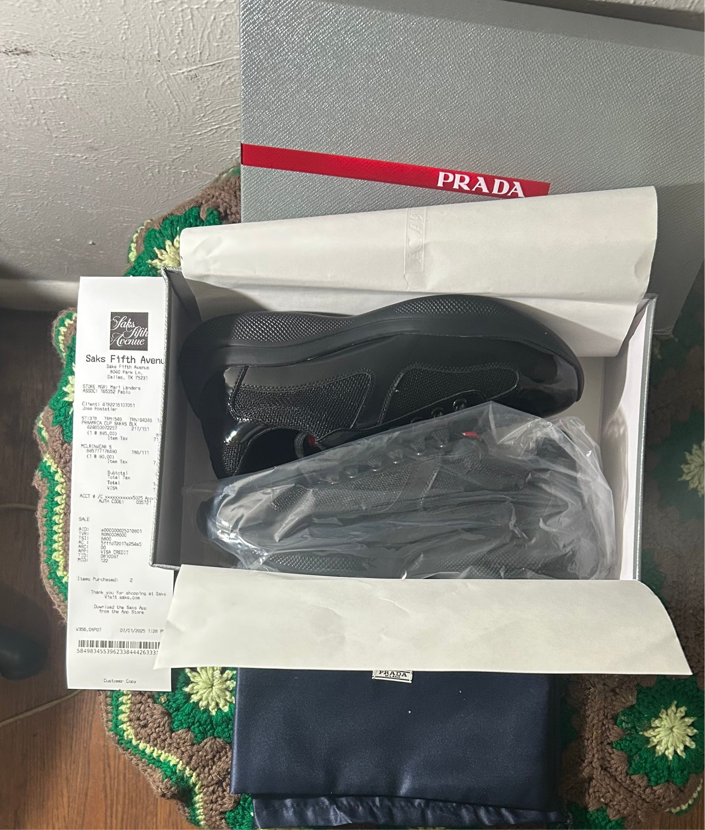 Prada Black Men's America's Cup Patent Leather Patchwork Sneakers