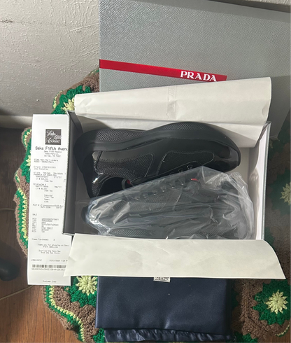 Prada Black Men's America's Cup Patent Leather Patchwork Sneakers