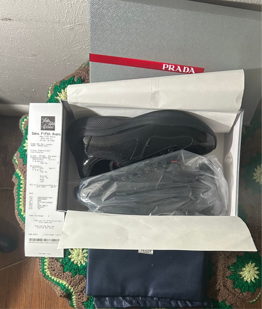 Prada Black Men's America's Cup Patent Leather Patchwork Sneakers