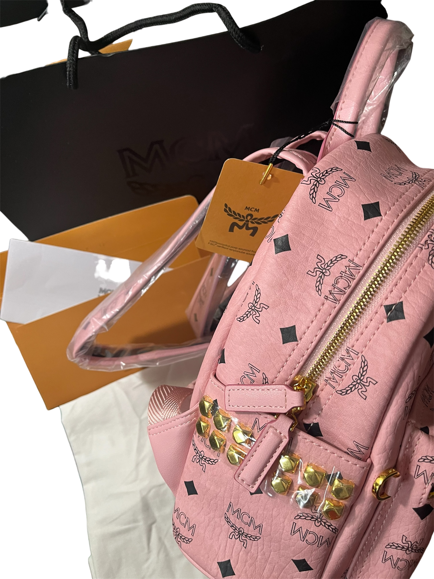 MCM Stark Side Studs Backpack In Visetos Pink