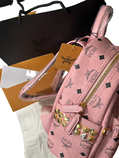 MCM Stark Side Studs Backpack In Visetos Pink