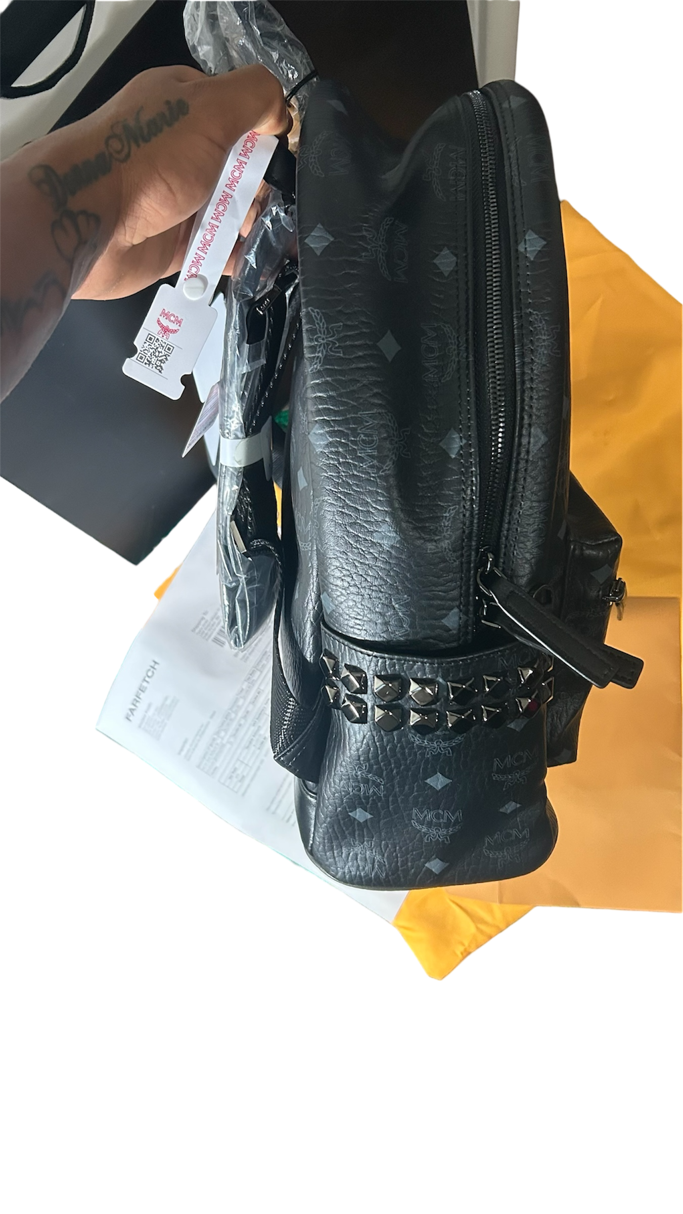 MCM Stark Side Studs Backpack In Visetos Black