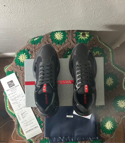 Prada Black Men's America's Cup Patent Leather Patchwork Sneakers