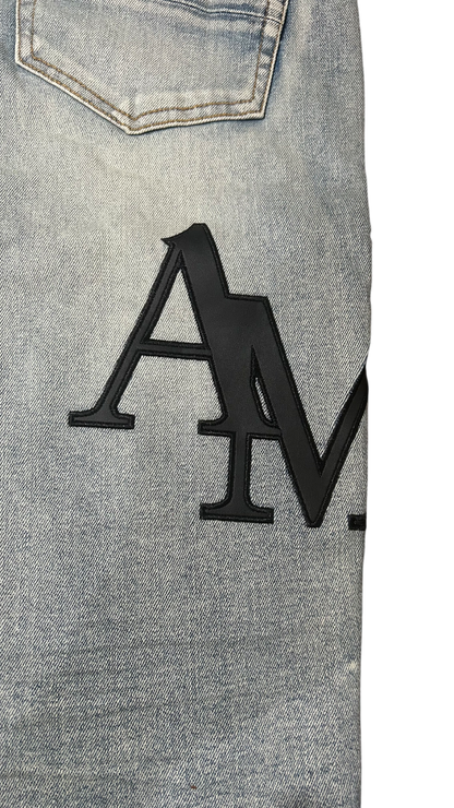 Amiri Black Staggered Logo Blue Jeans