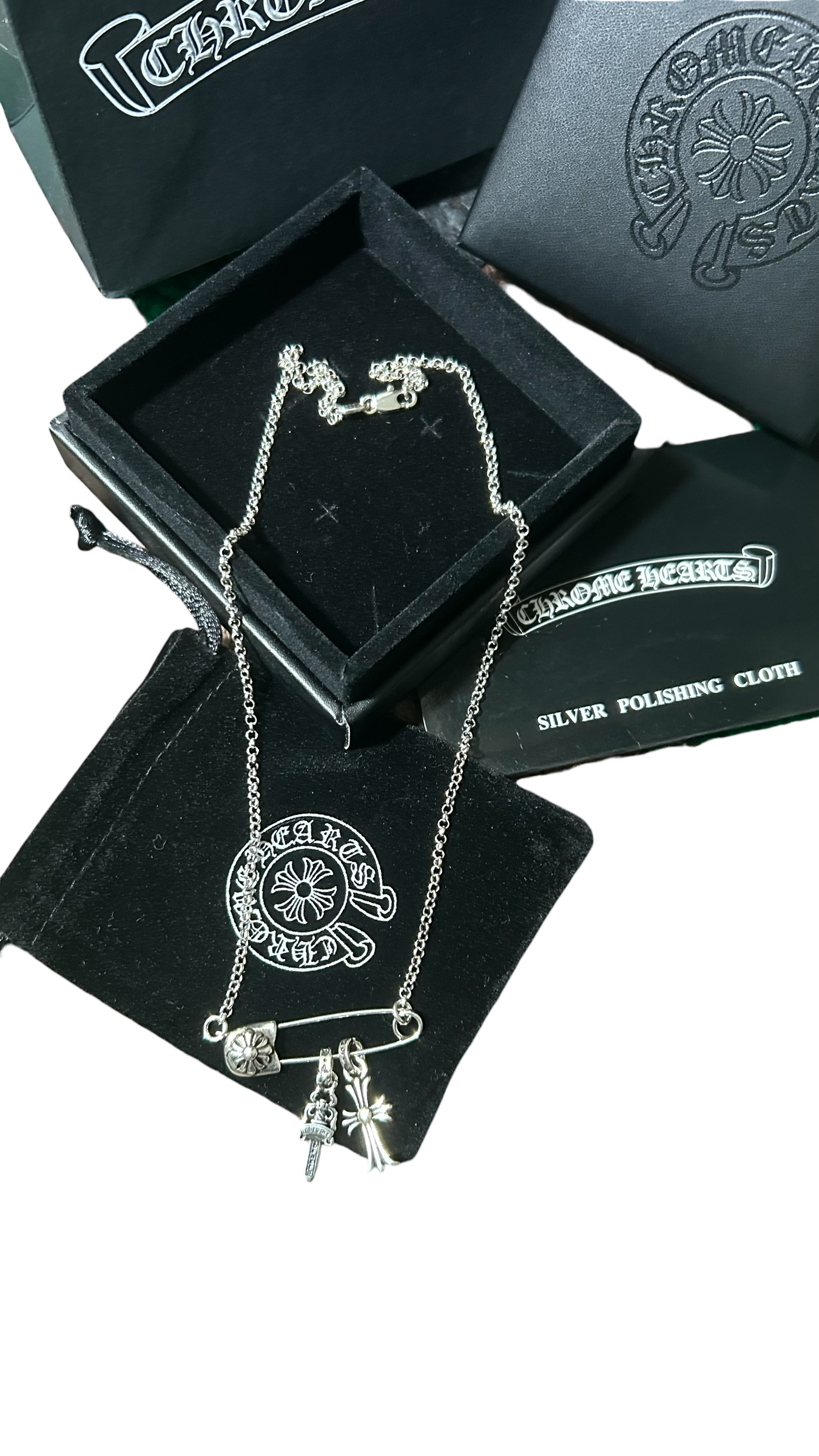 Chrome Hearts Safety Pin & Charm Necklace