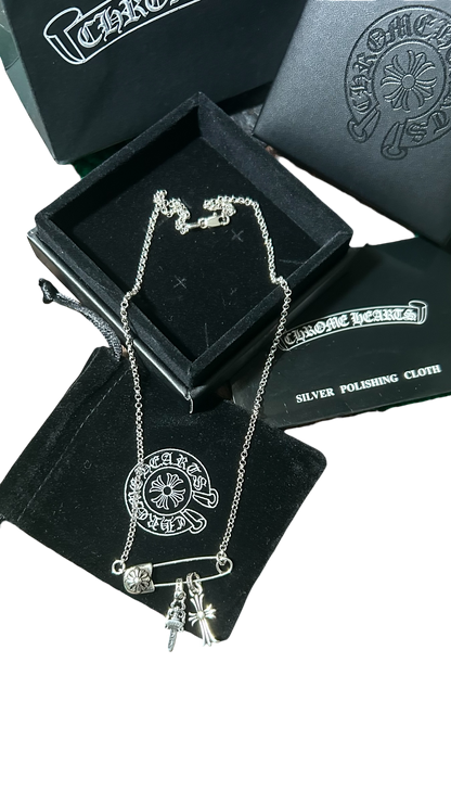 Chrome Hearts Safety Pin & Charm Necklace
