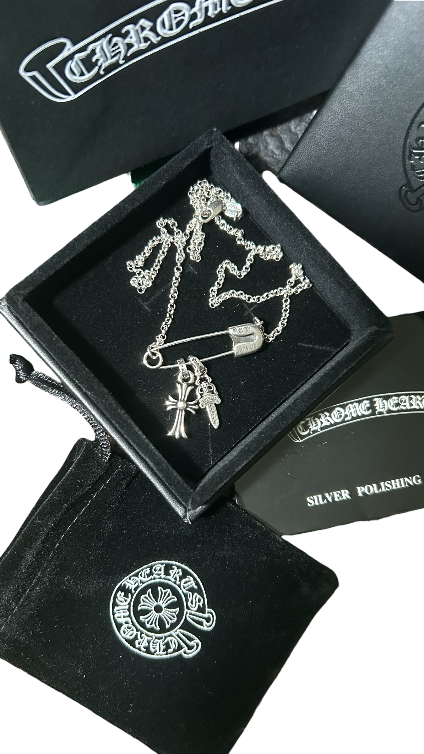 Chrome Hearts Safety Pin & Charm Necklace