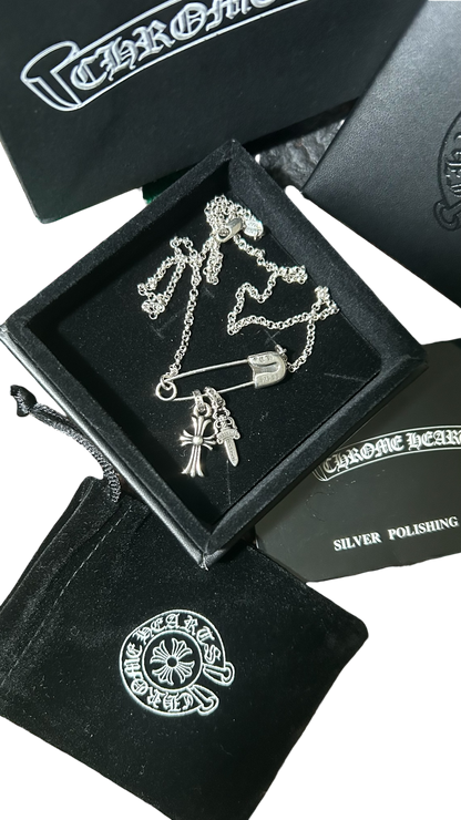 Chrome Hearts Safety Pin & Charm Necklace