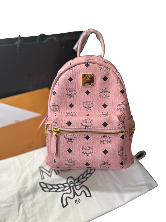 MCM Stark Side Studs Backpack In Visetos Pink
