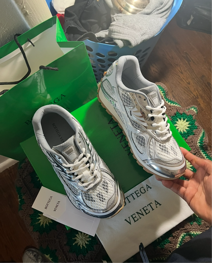 Bottega Veneta Orbit Sneakers Silver/ Optic White Rubber