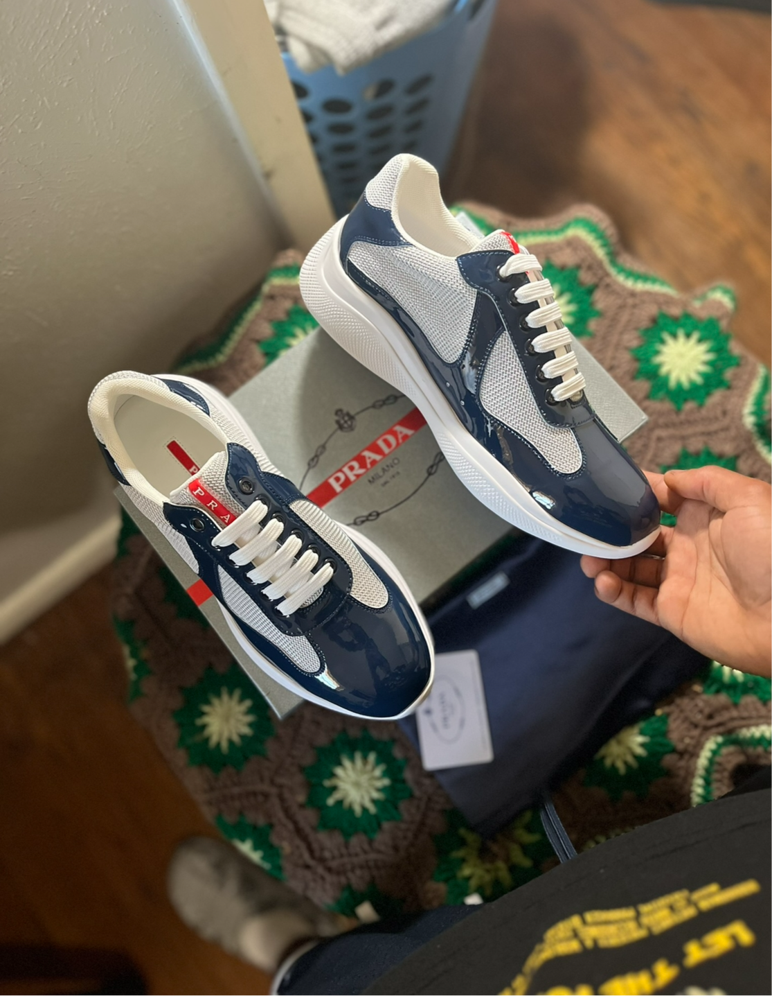 Prada Black Men's America's Cup Patent Leather Patchwork Sneakers