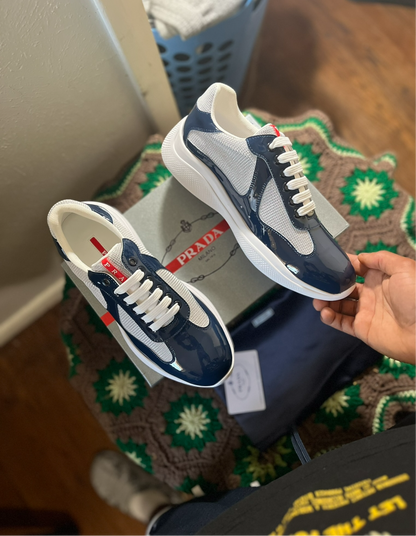 Prada Black Men's America's Cup Patent Leather Patchwork Sneakers