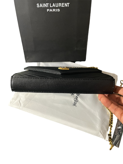 Saint Laurent YSL Monogram Small Flap Wallet in Grained Leather