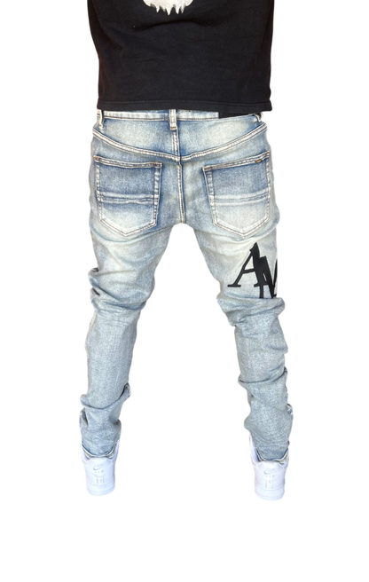 Amiri Black Staggered Logo Blue Jeans
