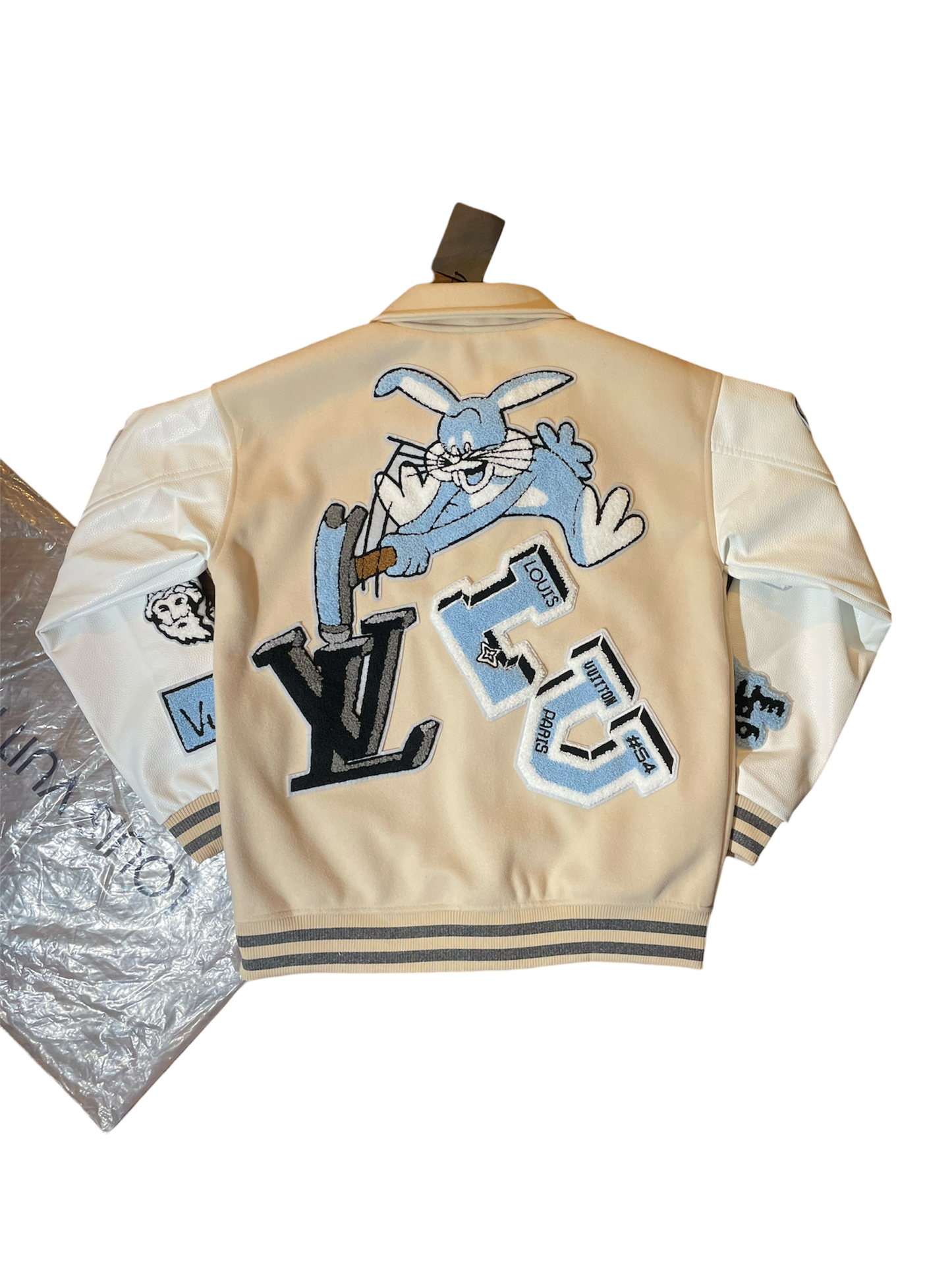 Louis Vuitton FW22 Cream Patched Bunny Varsity Jacket