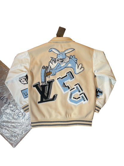 Louis Vuitton FW22 Cream Patched Bunny Varsity Jacket