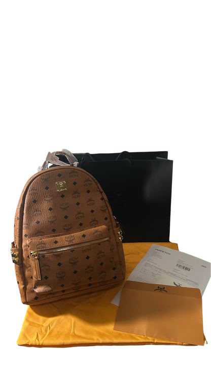 MCM Stark Side Studs Backpack In Visetos Cognac