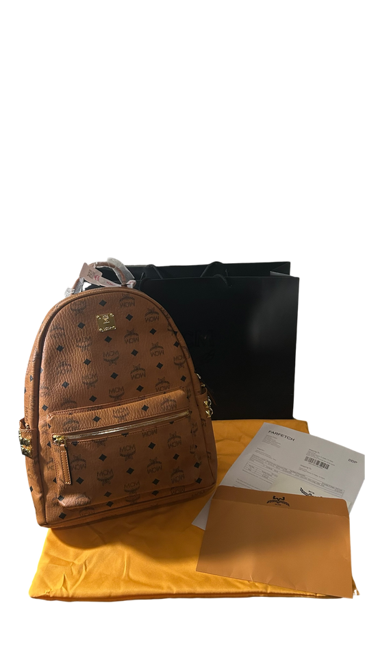 MCM Stark Side Studs Backpack In Visetos Cognac