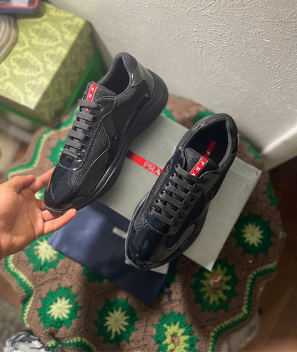 Prada Black Men's America's Cup Patent Leather Patchwork Sneakers